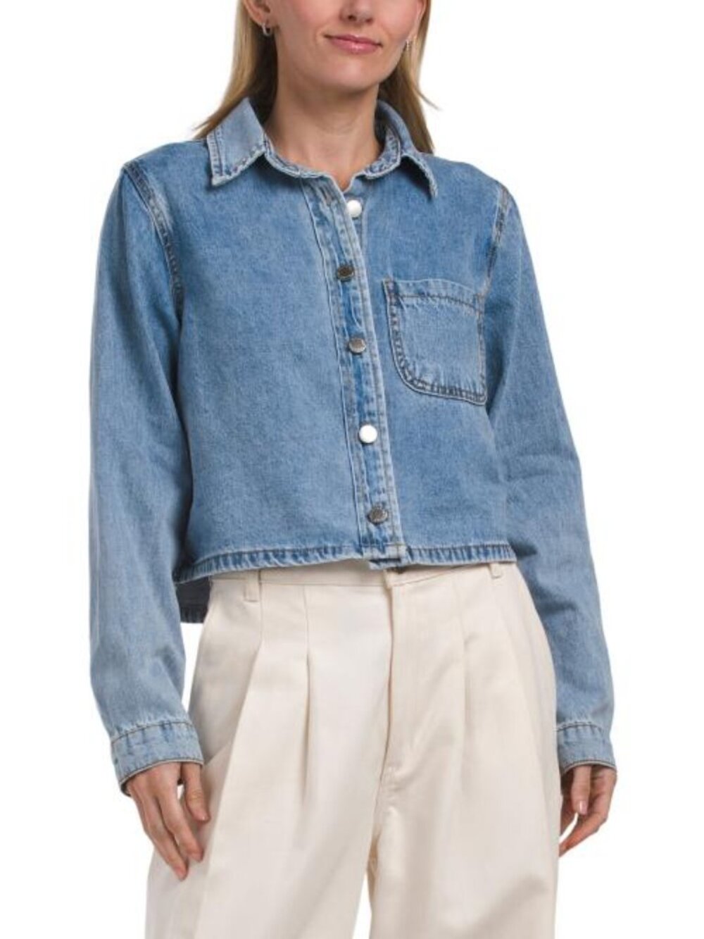 INDUSTRY Button Front Long Sleeve Denim Top With Pocket